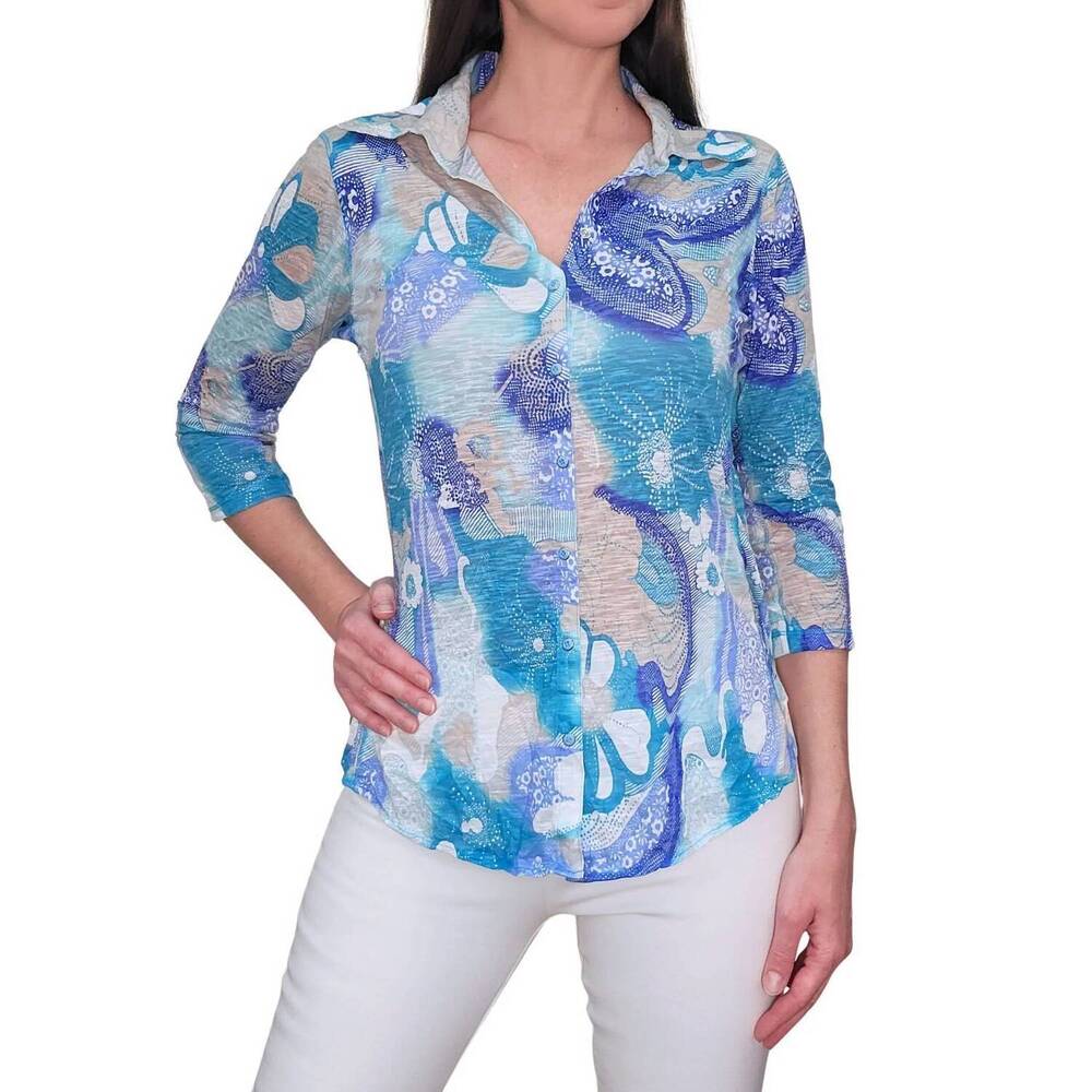 NEW DAVID CLINE 3/4 sleeve polo shirt in h2o-blue